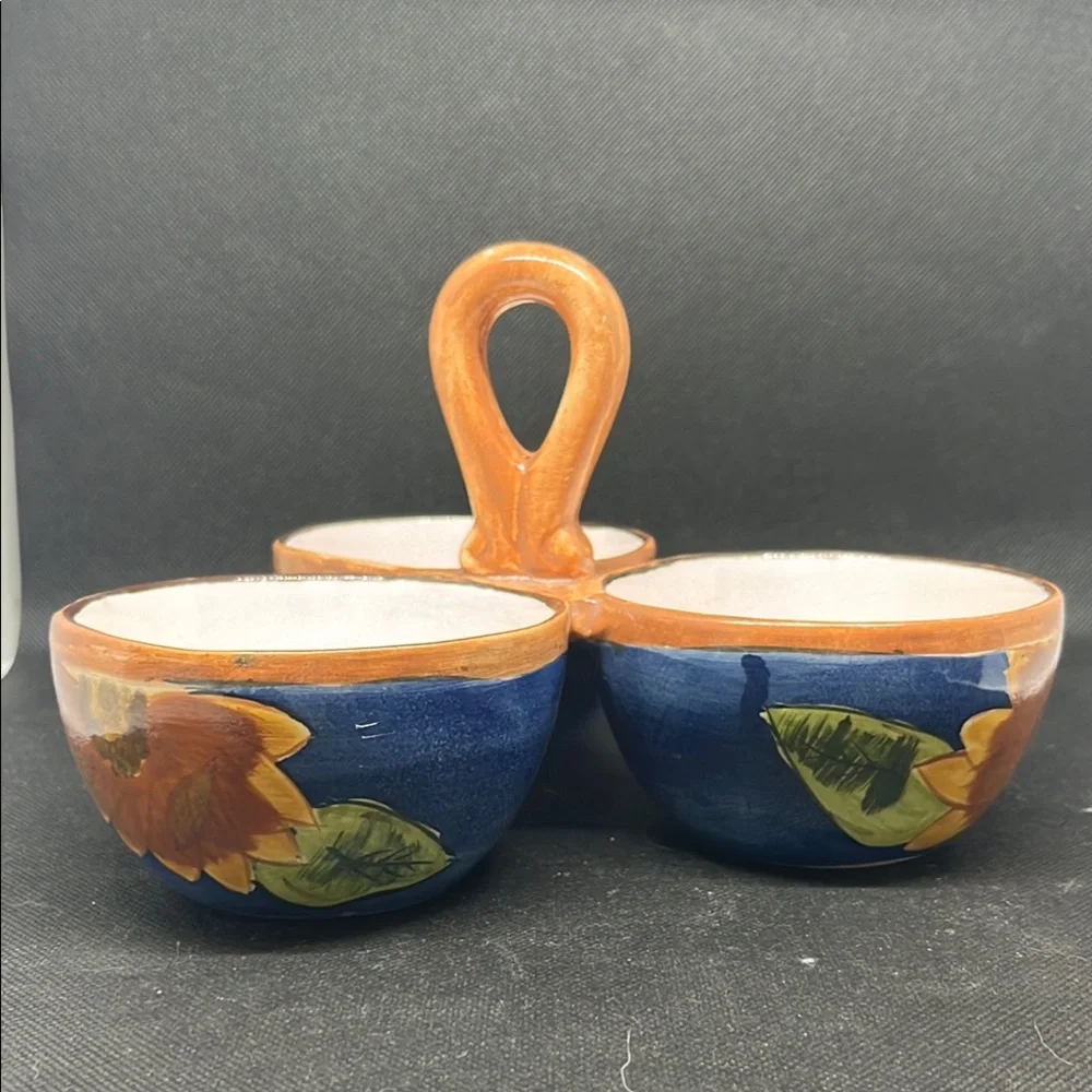 Blue and Orange Serve ware with floral Design